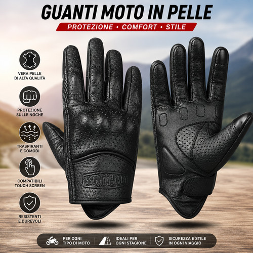 Guanti moto pelle traforati - guanti,